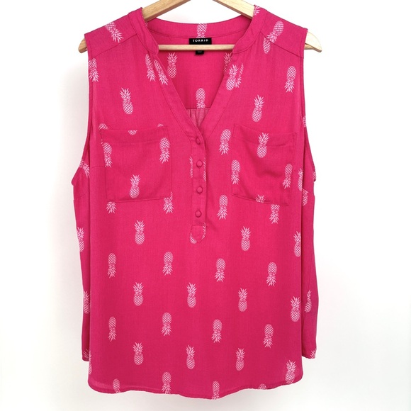 Torrid Harper Pink Pineapples Sleeveless Pullover Gauze Blouse Size XL - Picture 2 of 9